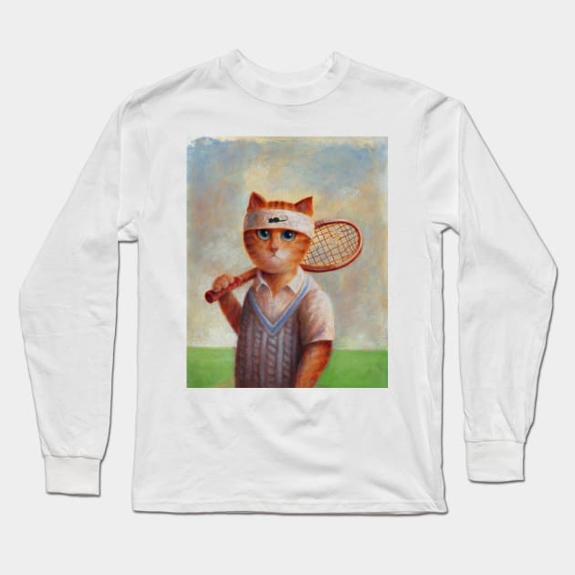 Tennis Cat Long Sleeve T-Shirt by Mario-designs